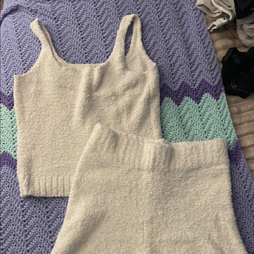 SKIMS SET Cozy Cream Knit Tank and Shorts